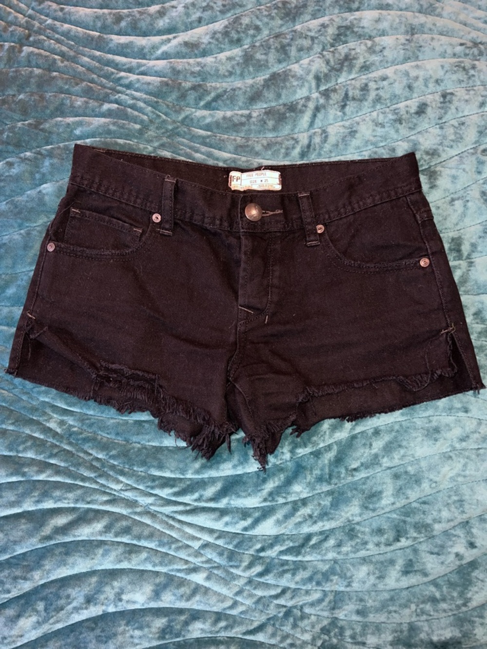 Free People Black Frayed Hem Denim Shorts size 25